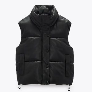 Faux Leather Puffer Vest